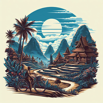 Free Asian Countryside Traditional Houses illustration and picture