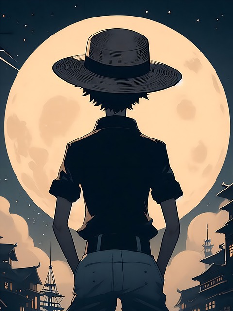 Free boy standing moon illustration