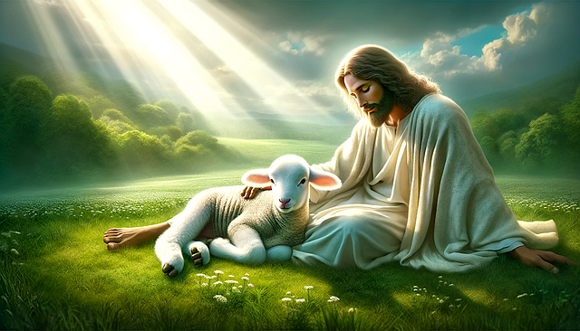 Free ai generated shepherd's lamb savior's sacrifice illustration