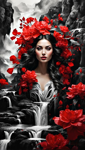 Free ai generated woman flowers illustration