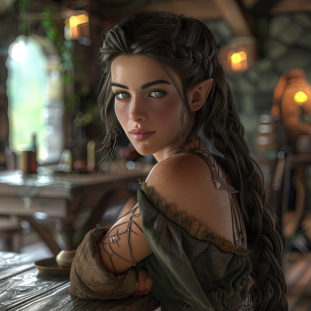 Free ai generated elf tavern illustration
