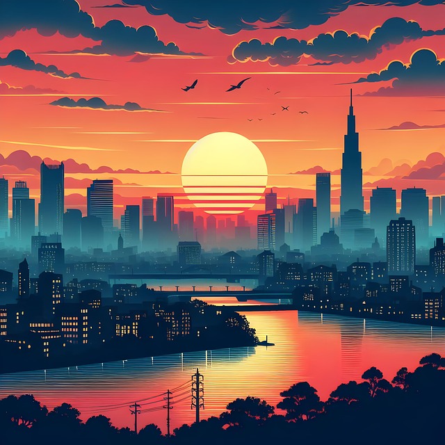 Free ai generated city sunset illustration
