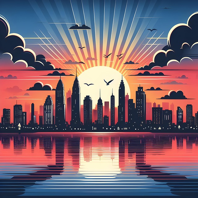 Free ai generated city sunset illustration