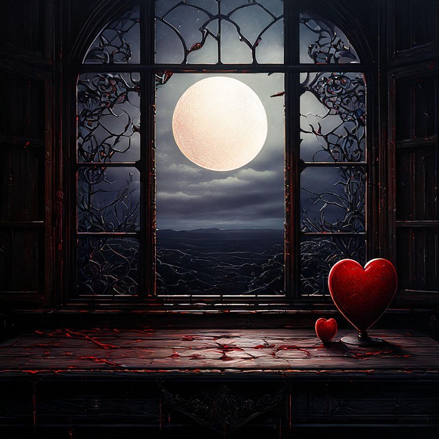 Free red moon window illustration