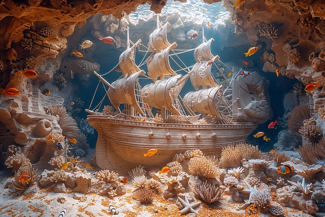 Free ai generated ship underwater illustration