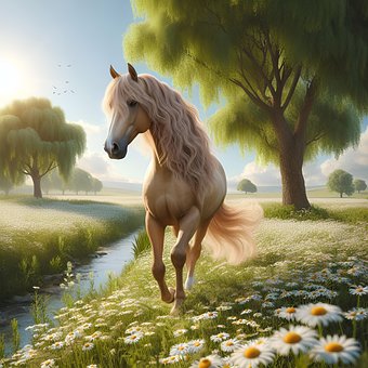 Ai Genereret, Hest, Tusindfryd, Blomster
