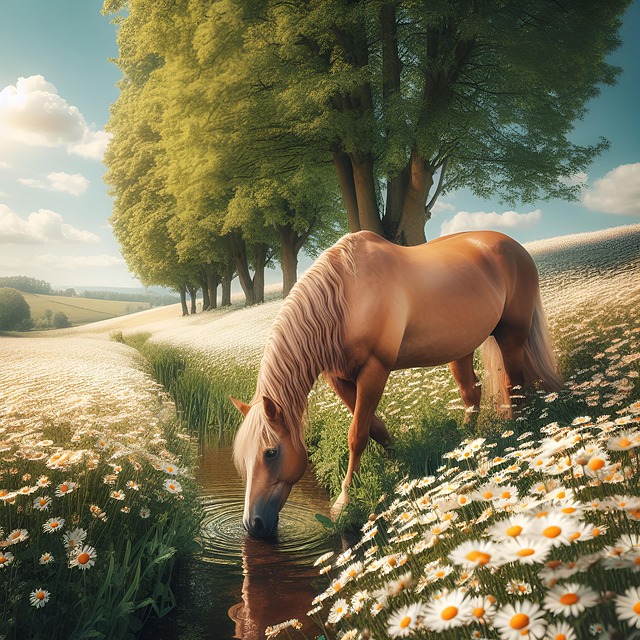 Free ai generated horse daisies illustration