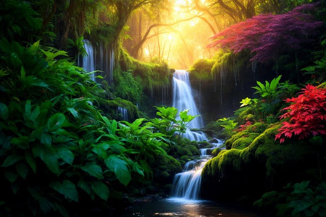 Free waterfall jungle flow illustration
