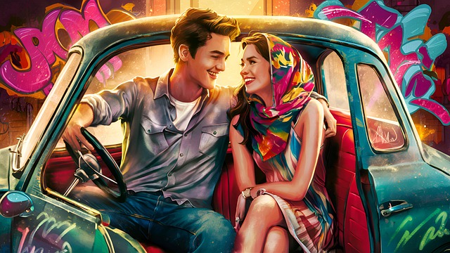 Free ai generated couple car illustration