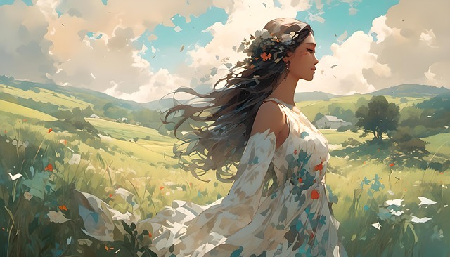 Free ai generated woman meadow illustration