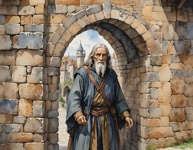 Free man middle ages city gate illustration