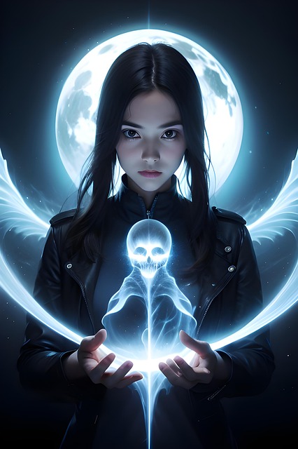 Free woman moon night illustration