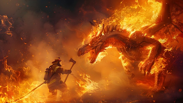 Free firefighter dragon flames illustration