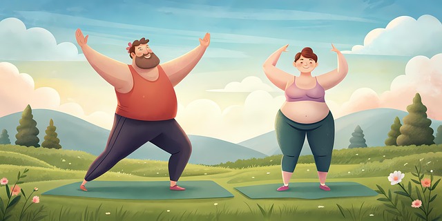 Free overweight couple practising illustration