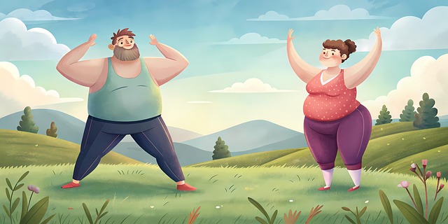 Free overweight couple practising illustration