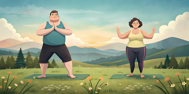 Free overweight couple practising illustration