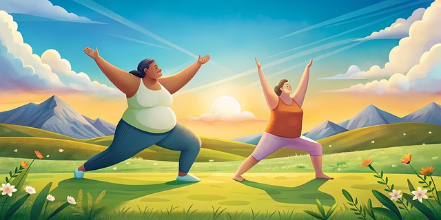 Free overweight couple practising illustration