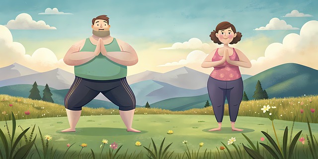 Free overweight couple practising illustration