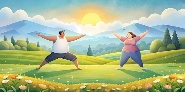 Free overweight couple practising illustration