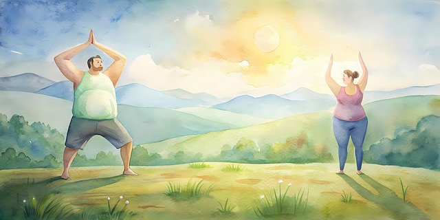 Free overweight couple practising illustration