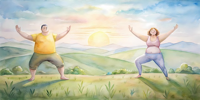 Free overweight couple practising illustration