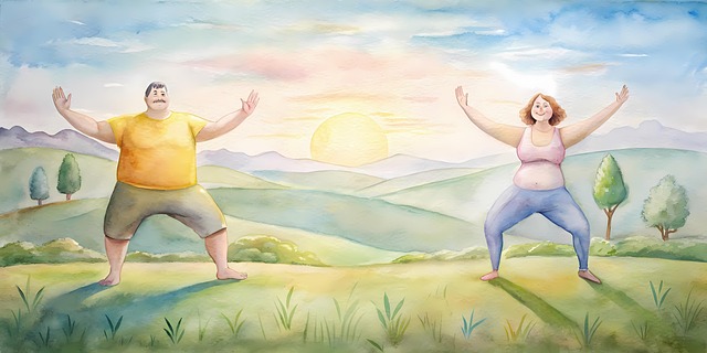 Free overweight couple practising illustration