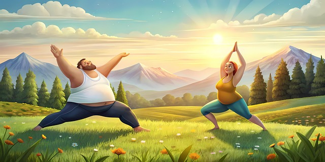 Free overweight couple practising illustration