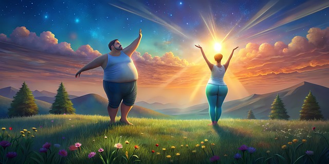 Free overweight couple practising illustration
