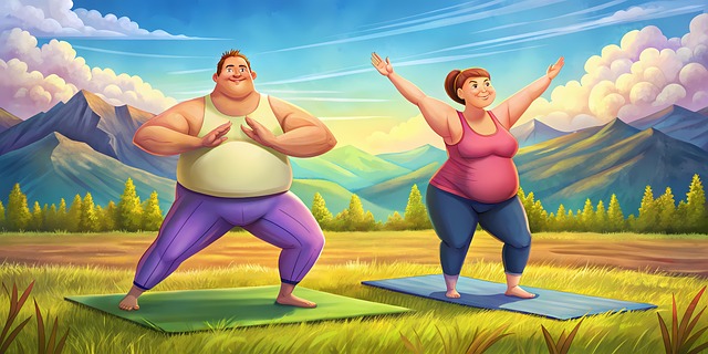 Free overweight couple practising illustration