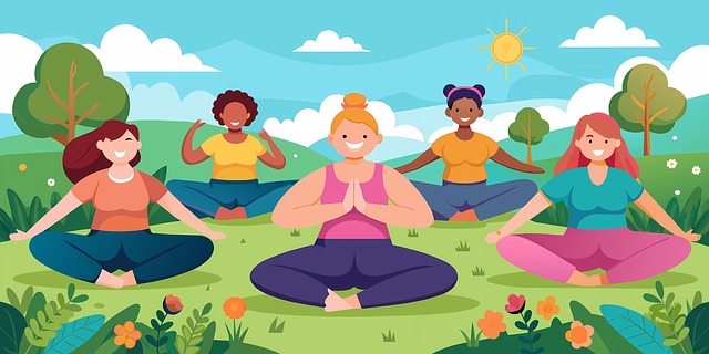 Free group overweight people illustration