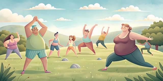 Free group overweight people illustration