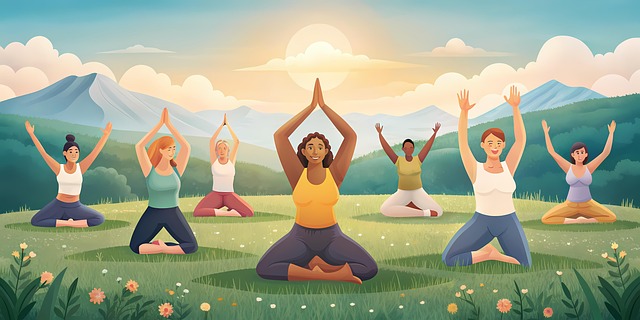Free group overweight people illustration