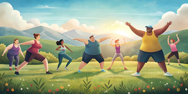 Free group overweight people illustration