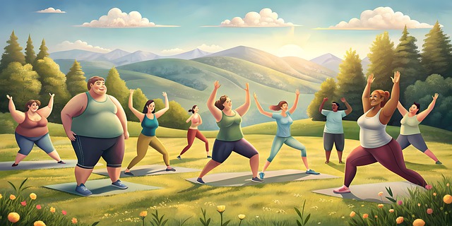 Free group overweight people illustration
