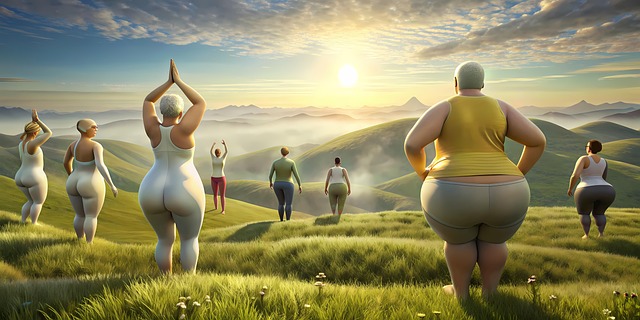 Free group overweight people illustration