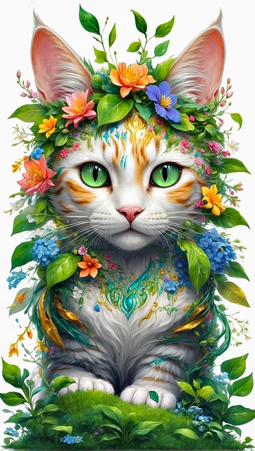 Free ai generated cat flowers illustration
