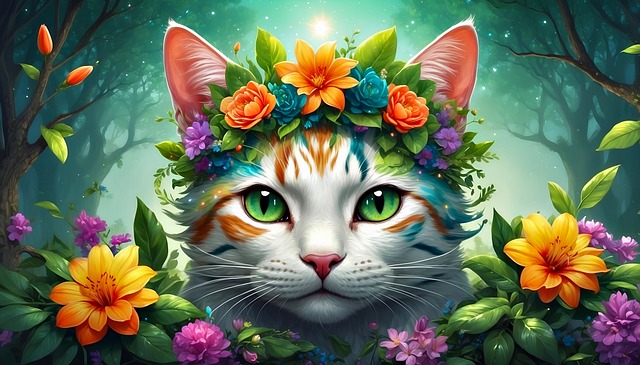 Download free HD stock image of Ai Generated Cat Free ai generated cat flower illustration