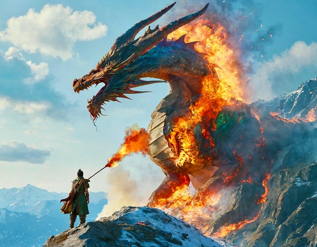 Free ai generated man dragon illustration