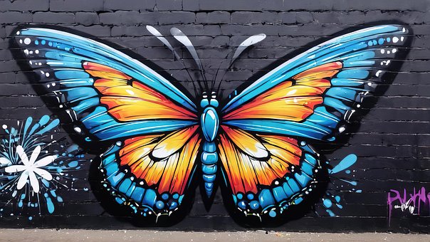 Schmetterling, Graffiti, Wand, Design