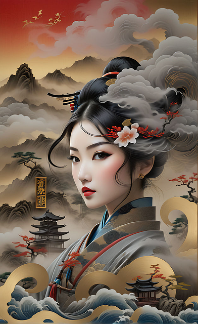 Free oriental japanese woman illustration