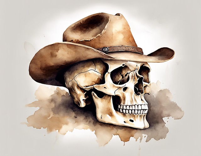 Free cowboy hat skull illustration