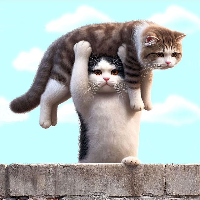 Humor, Gatos, Céu Azul, Muro, Emotivo