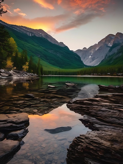 Free lake mountains water illustration