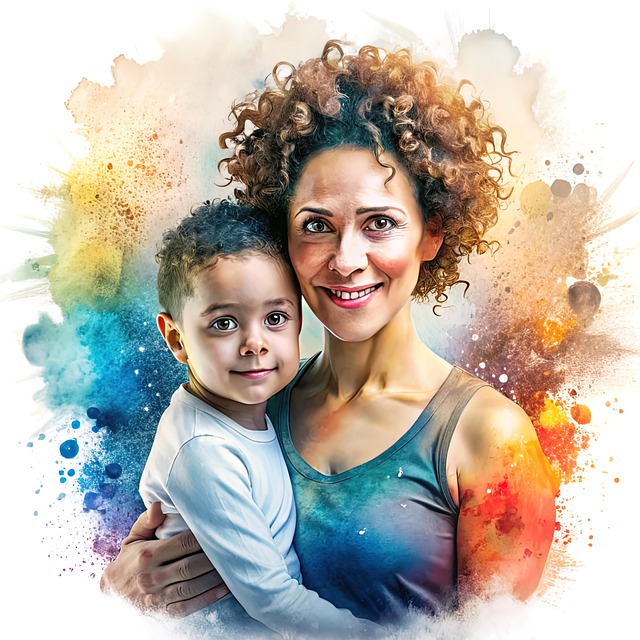 Free mother child paint illustration