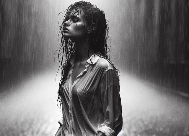 Free woman rain street illustration