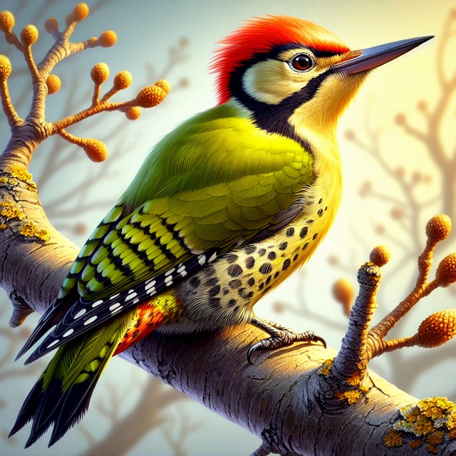 Free grünspecht specht frühling illustration