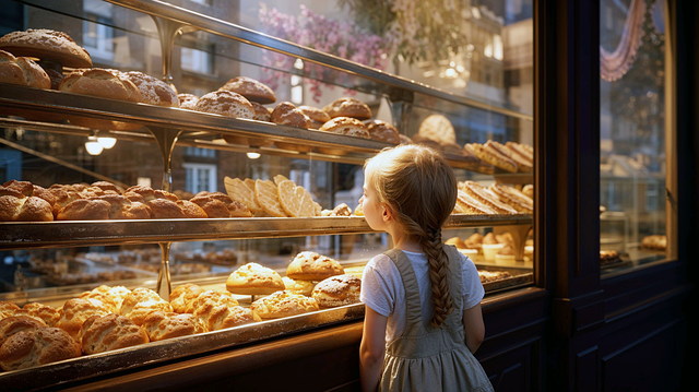 Free ai generated girl pastry shop illustration