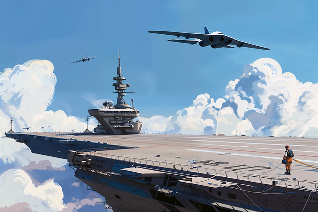 Free ai generated aircraft carrier spaceport illustration