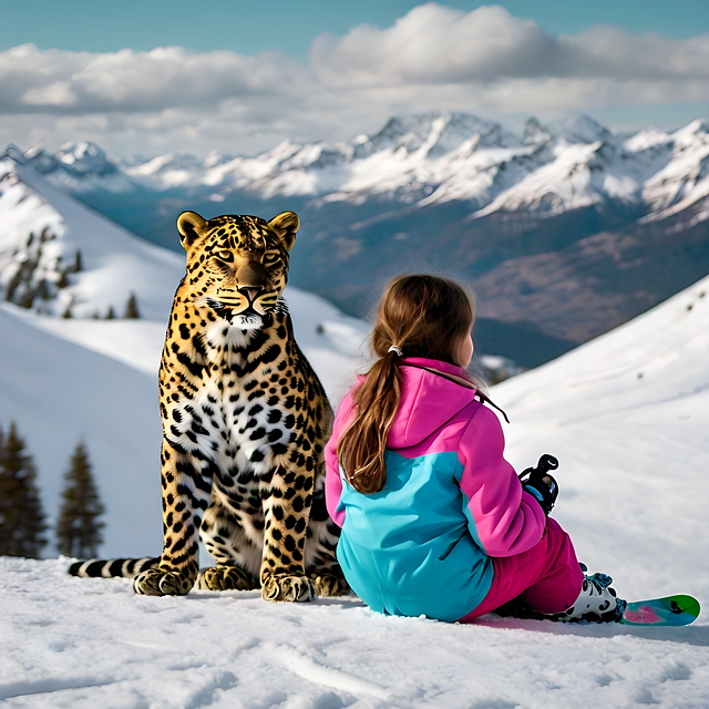 Ai Generiert, Leopard, Mädchen, Schnee