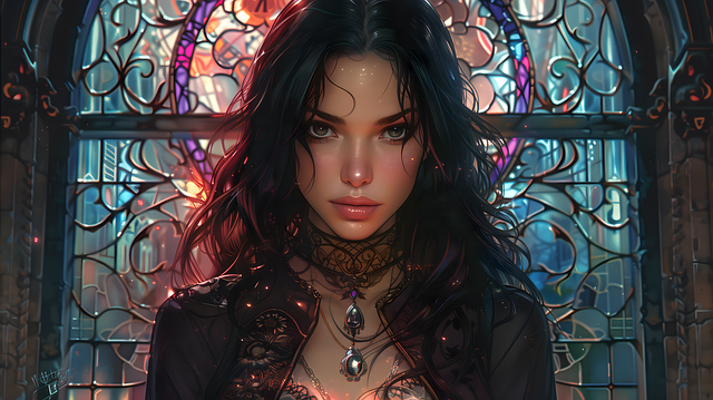 Free ai generated woman stained glass illustration